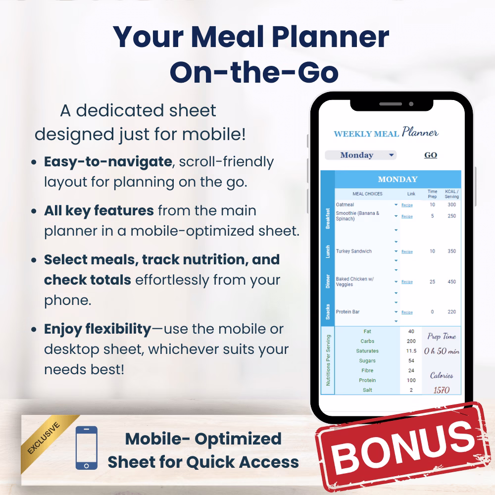 calorie tracking meal plan Google Sheets mobile version